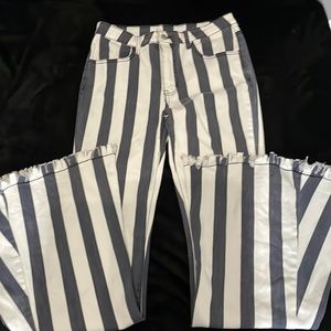 Striped Blueish and white flare jeans